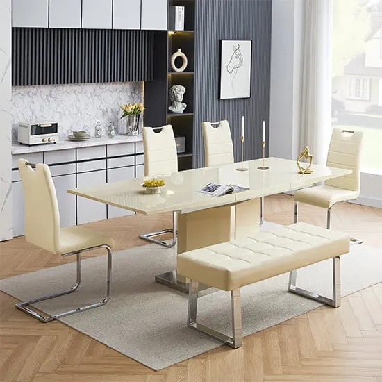 Belmonte Extendable Dining Table with 4 Petra Chairs Bench - Cream image