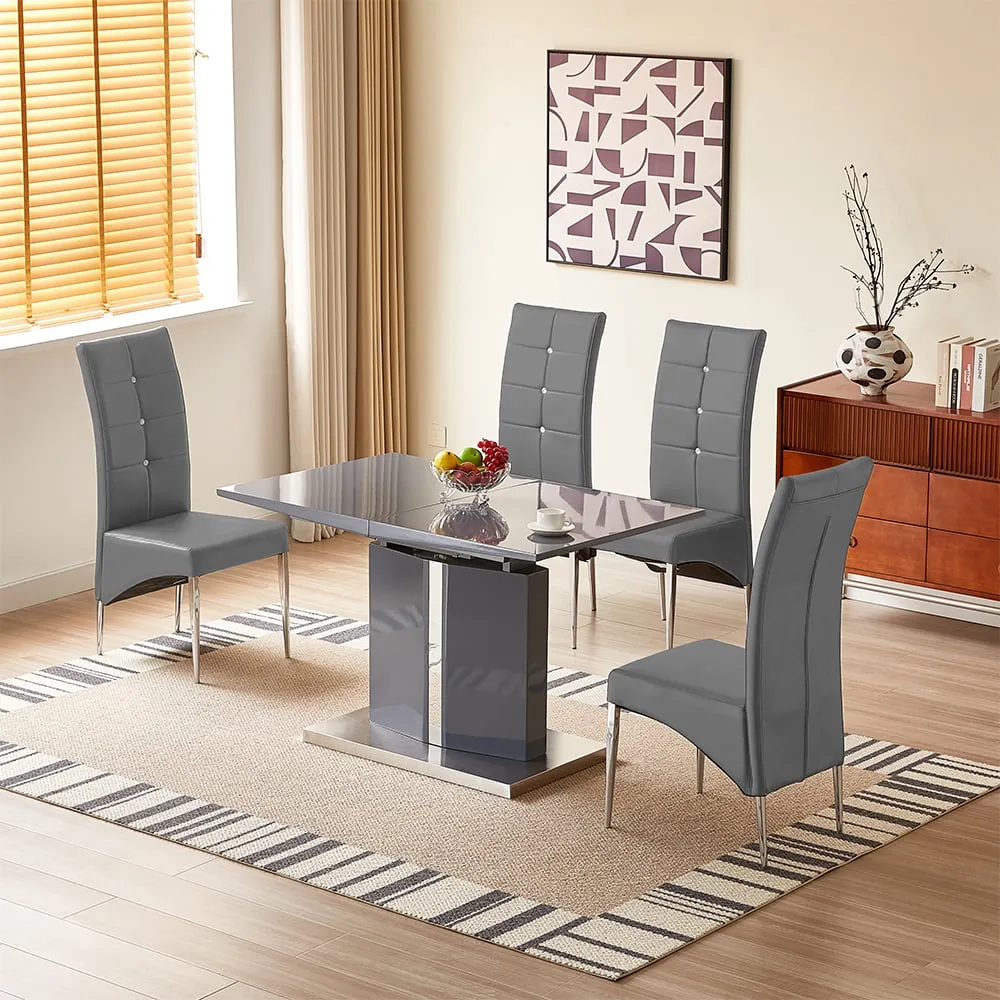 Belmonte Extendable Dining Table with 4 Vesta Chairs - Grey