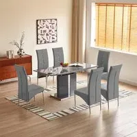 Belmonte Extendable Dining Table with 6 Vesta Chairs - Grey