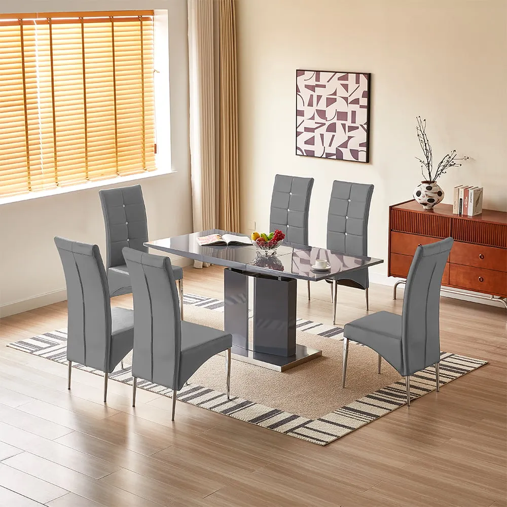 Belmonte Extendable Dining Table with 6 Vesta Chairs - Grey