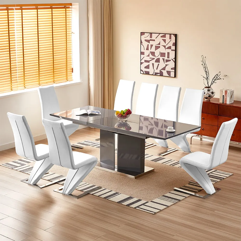 Belmonte Extendable Dining Table with 8 Demi Z Chairs - White