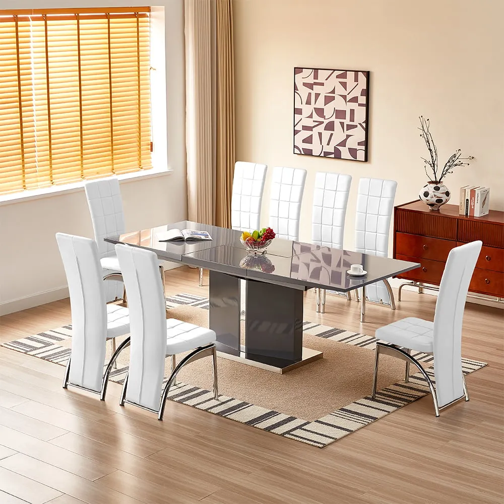 Belmonte Extendable Dining Table with 8 Ravenna Chairs - White
