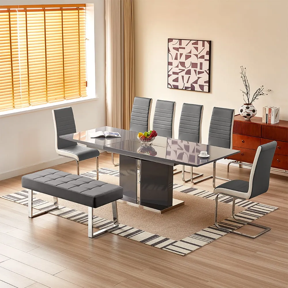 Belmonte Large Extendable Dining Set with Bench - Grey