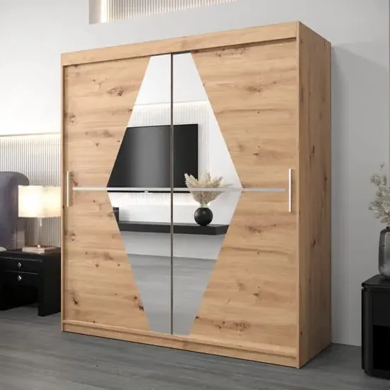Beloit Mirrored Wardrobe 2 Sliding Doors - Artisan Oak