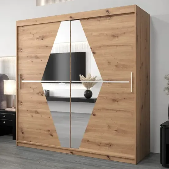 Beloit Mirrored Wardrobe 2 Sliding Doors - Artisan Oak
