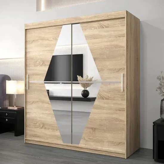 Beloit Mirrored Wardrobe 2 Sliding Doors - Sonoma Oak