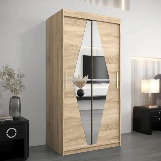 Beloit Mirrored Wardrobe 2 Sliding Doors - Sonoma Oak