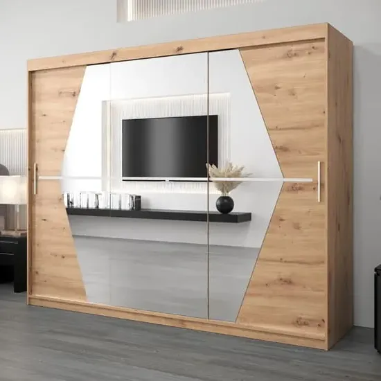 Beloit Mirrored Wardrobe 3 Sliding Doors - Artisan Oak