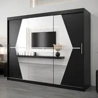 Beloit Mirrored Wardrobe 3 Sliding Doors - Black