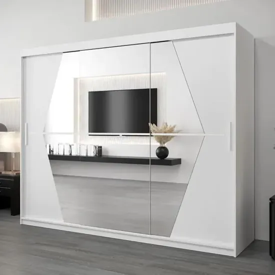 Beloit Mirrored Wardrobe 3 Sliding Doors - White