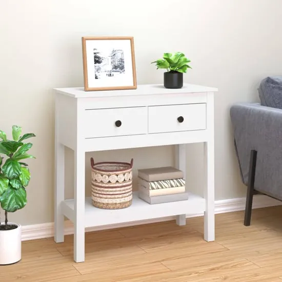 Belva Console Table with 2 Drawers - White, Pine Wood