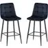 Belva Counter Bar Stools In Pair - Deep Blue, Velvet