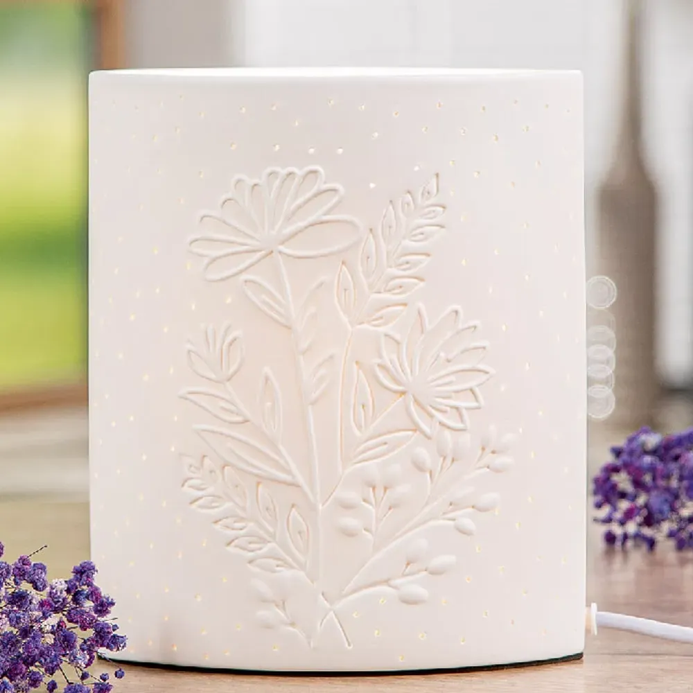 Belvaro Floral LED Table Lamp - White, Porcelain product