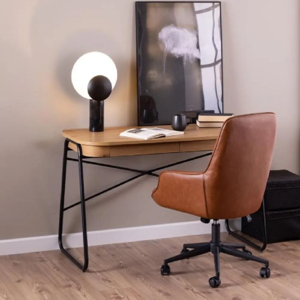 Belvidere Rectangular Laptop Desk with 2 Drawers - Oak