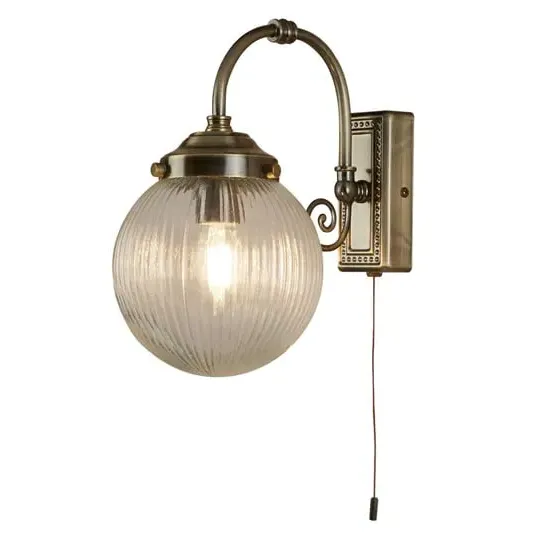 Belvue Globe Wall Light with Pull Cord - Antique Brass