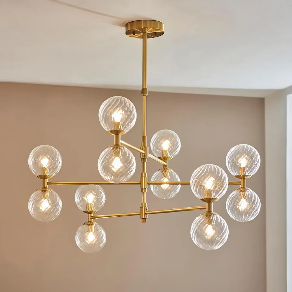 Bemidji 12 Lights Pendant Ceiling Light - Brass, Clear Glass