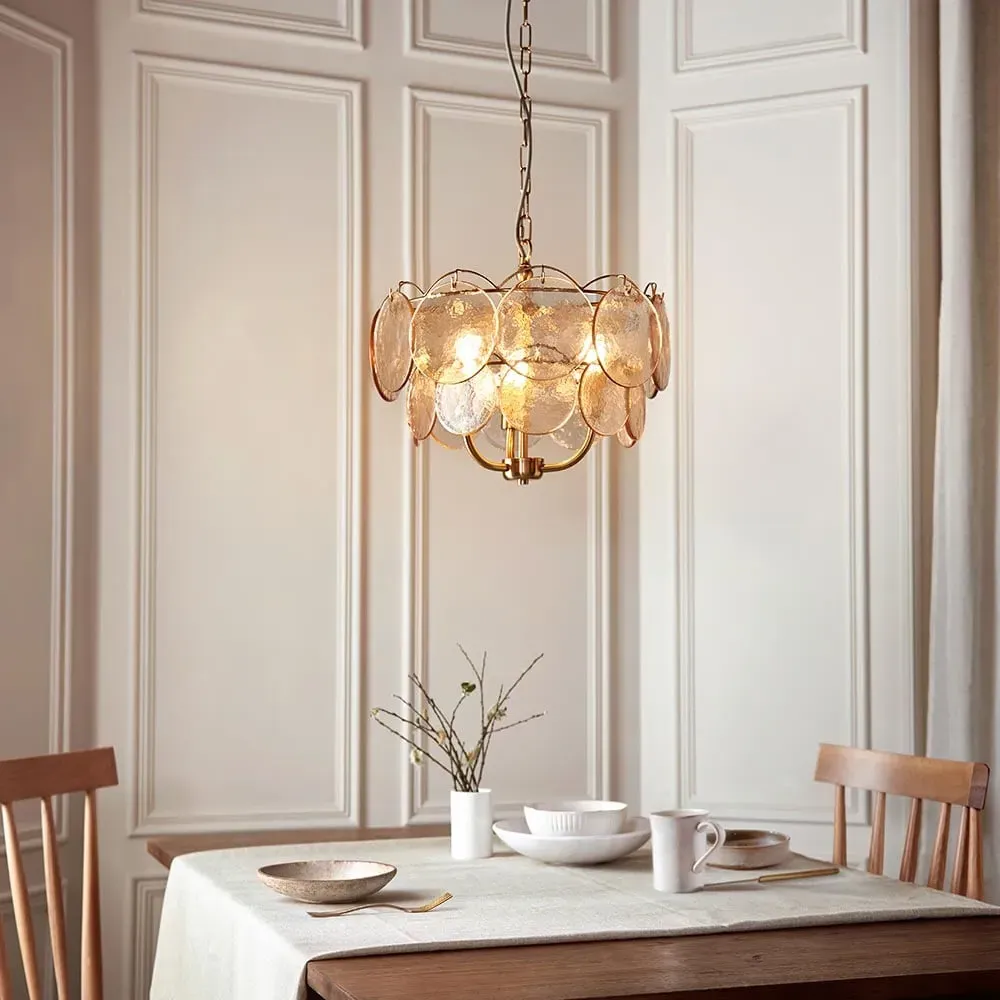 Bemidji 3 Light Textured Glass Pendant Light - Brushed Aged Brass image