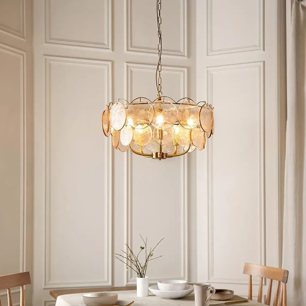 Bemidji 5 Light Textured Glass Pendant Light - Brushed Aged Brass