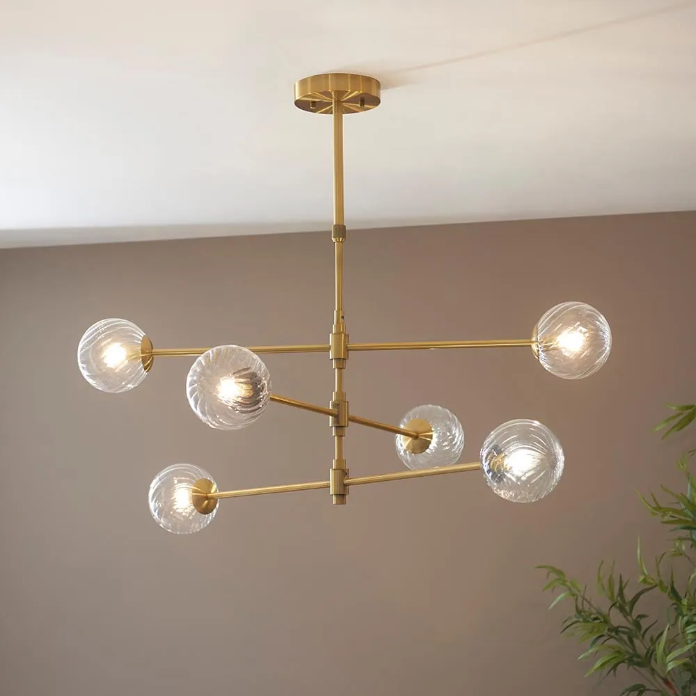 Bemidji 6 Lights Pendant Ceiling Light - Brass, Clear Glass