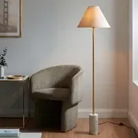 Bemidji Floor Lamp with Linen Shade - Brass, Natural