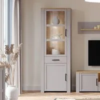 Bemidji LED Display Cabinet with 1 Drawer - Grey, Oak alternate view