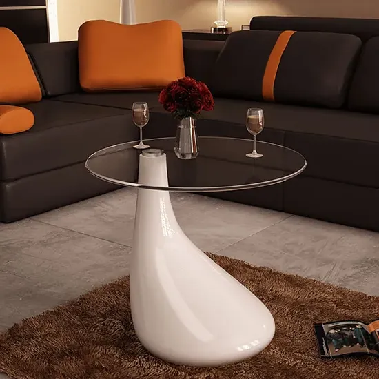 Benek Round Glass Coffee Table - Clear, White High Gloss product