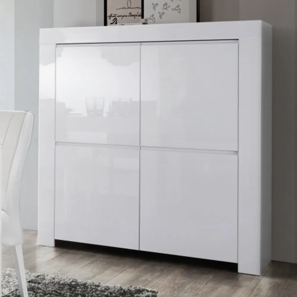Benetti Highboard with 4 Doors - White, High Gloss