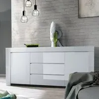 Benetti Sideboard with 2 Doors 3 Drawers - White, High Gloss