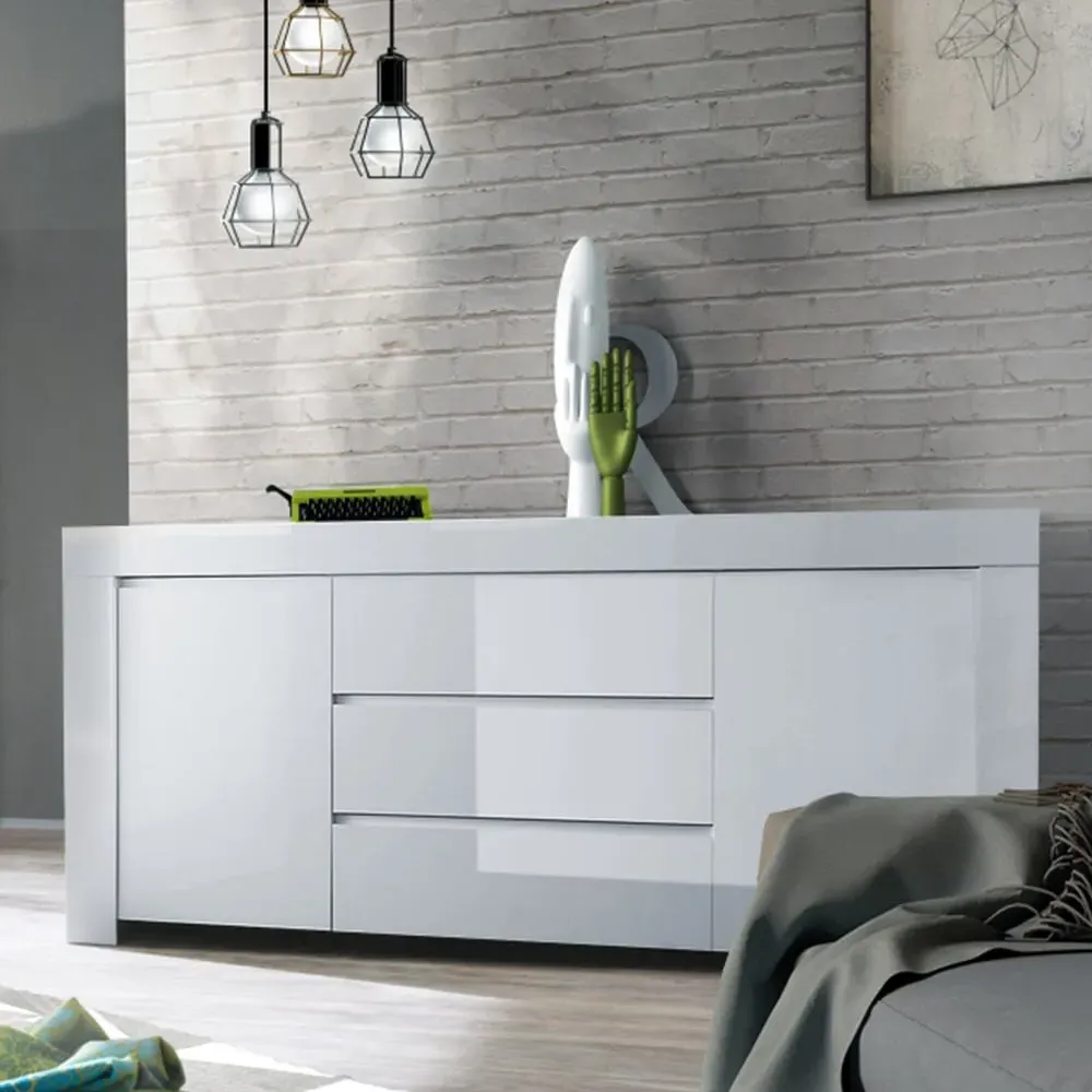 Benetti Sideboard with 2 Doors 3 Drawers - White, High Gloss