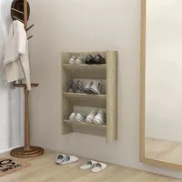 Benicia Wall-Mounted Shoe Cabinet with 3 Shelves - Sonoma Oak, Engineered Wood alternate view
