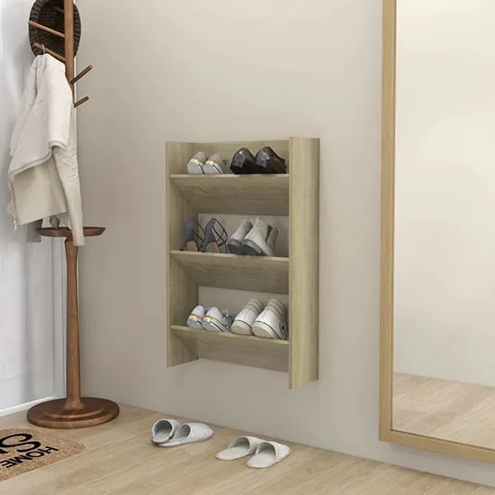 Benicia Wall-Mounted Shoe Cabinet with 3 Shelves - Sonoma Oak, Engineered Wood product