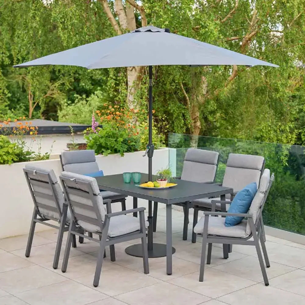 Benoit 6-Seater Garden Dining Set with Parasol - Dark Grey, Aluminium product