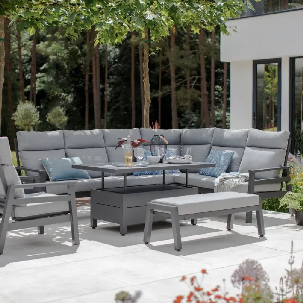 Benoit Aluminium Garden Dining Set with Lounge Chair - Grey product