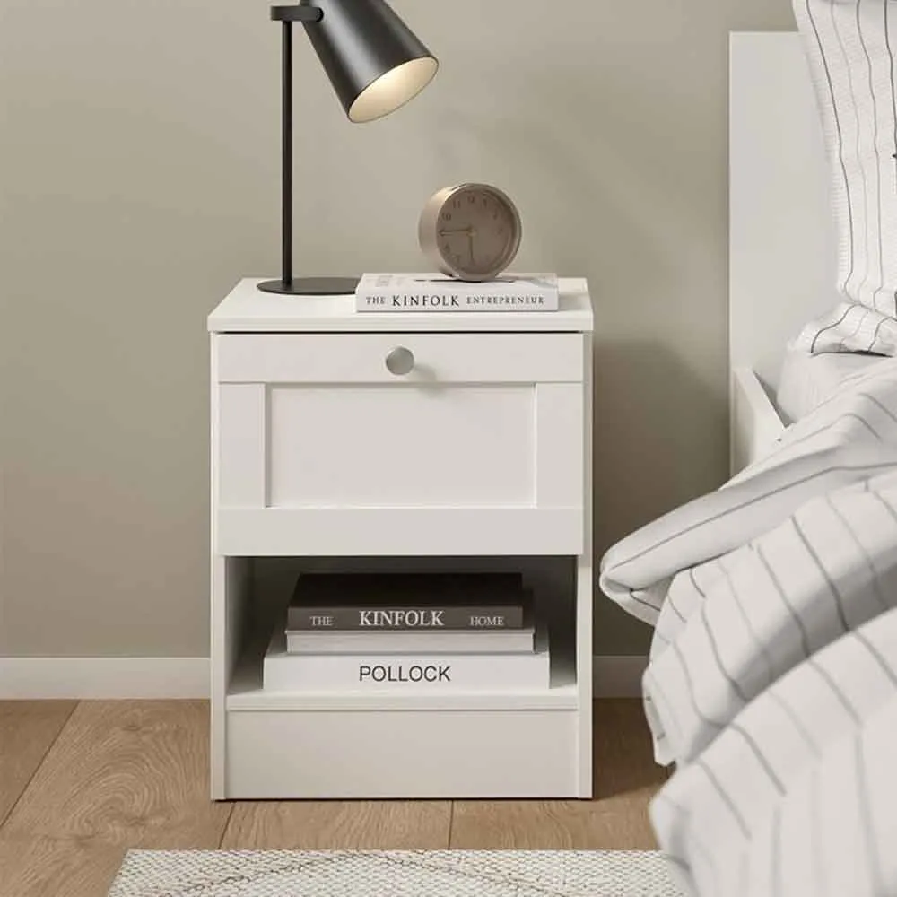 Bensalem Wooden Bedside Cabinet with 1 Drawer - White