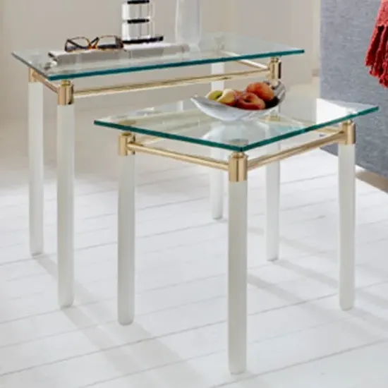 Benson Set of 2 Side Tables - White High Gloss, Glass product