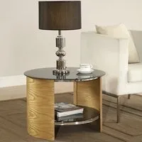 Bentwood Round Lamp Table - Oak, Glass