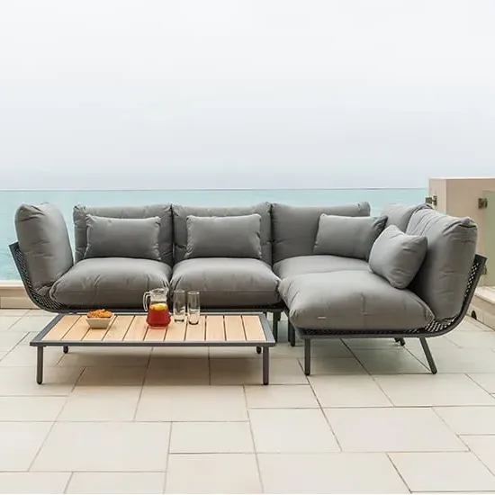 Beox Corner Lounger Set with Coffee Table - Grey, Aluminium image