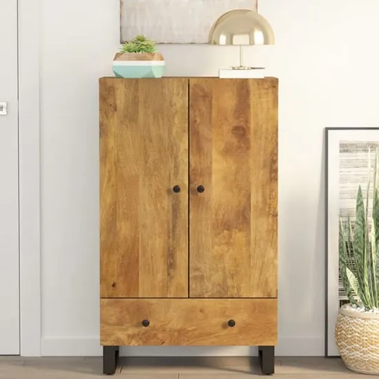 Beril Highboard with 2 Doors - Honey Brown, Mango Wood