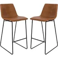 Berlin Bar Stools with Footrest - Caramel Maple, PU Leather