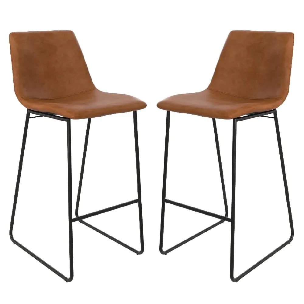Berlin Bar Stools with Footrest - Caramel Maple, PU Leather
