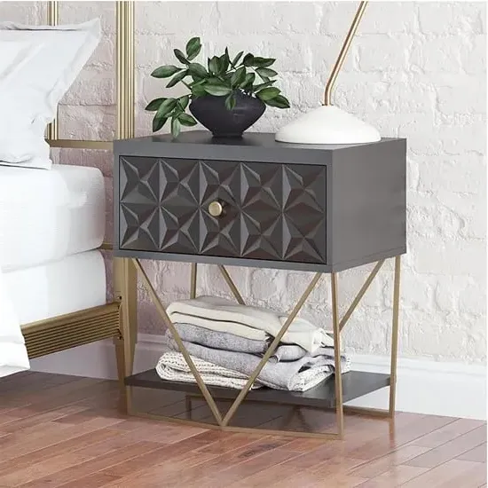 Berlin Bedside Cabinet with Drawer - Black, MDF image