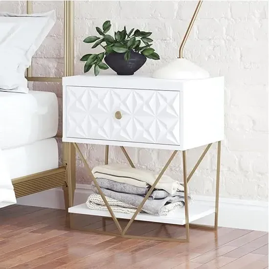 Berlin Bedside Cabinet with Drawer - White, MDF