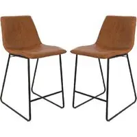 Berlin Counter Stools with Footrest - Caramel Maple, PU Leather