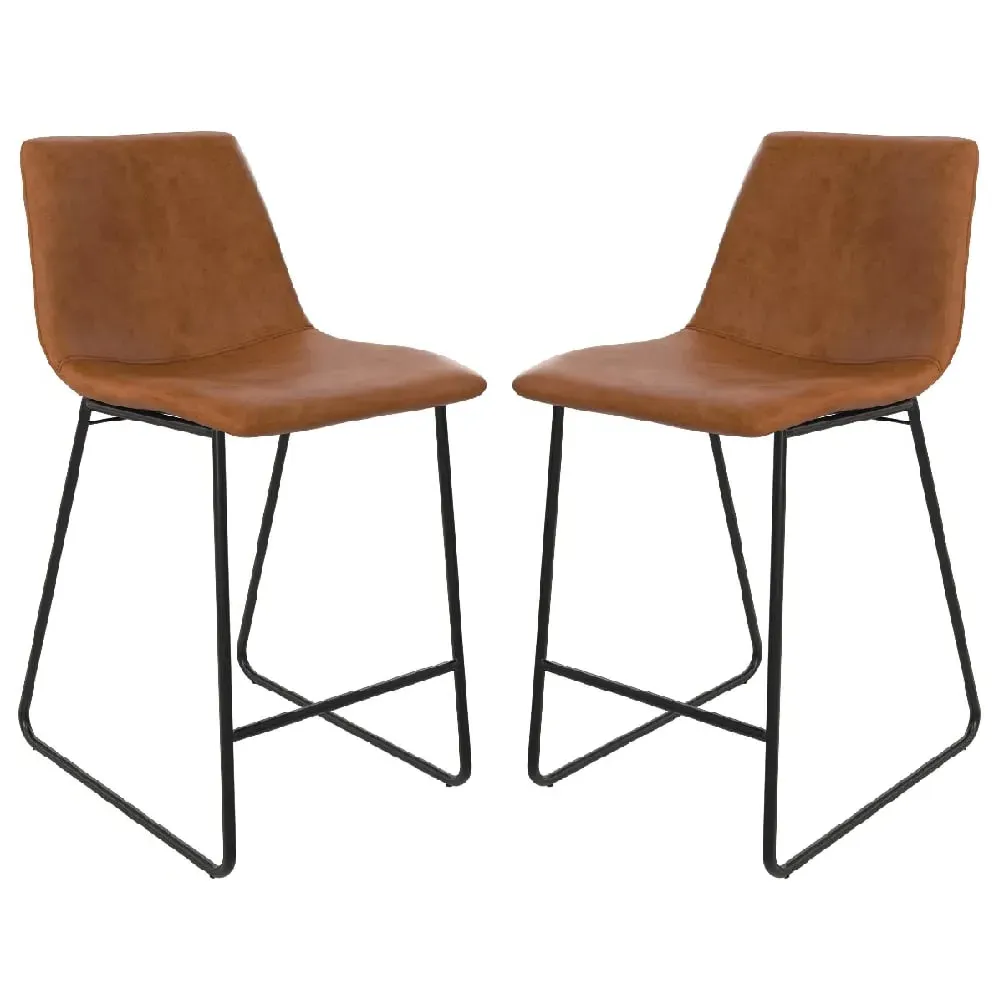 Berlin Counter Stools with Footrest - Caramel Maple, PU Leather image