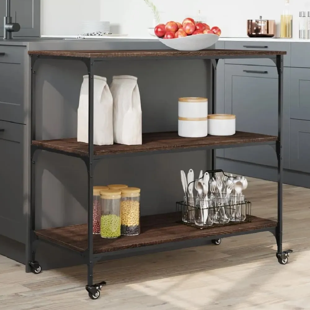 Bernalillo Kitchen Trolley with 3 Shelves - Brown, Wood