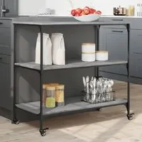 Bernalillo Kitchen Trolley with 3 Shelves - Grey, Wood