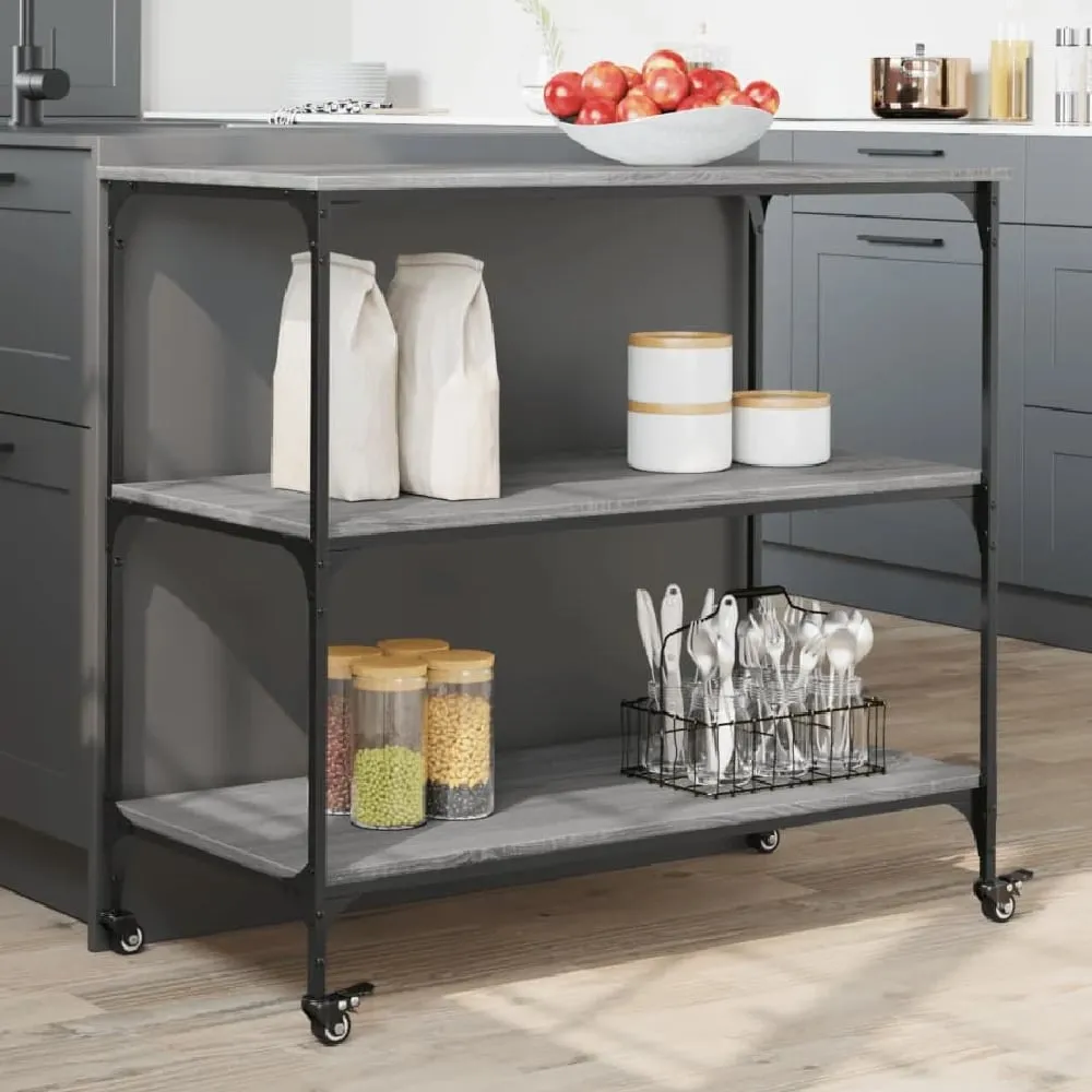 Bernalillo Kitchen Trolley with 3 Shelves - Grey, Wood image
