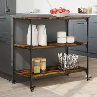 Bernalillo Kitchen Trolley with 3 Shelves - Smoked Oak, Wood
