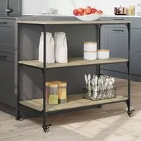 Bernalillo Kitchen Trolley with 3 Shelves - Sonoma Oak, Wood