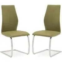 Bernie Dining Chairs with Chrome Frame - Olive, Faux Leather